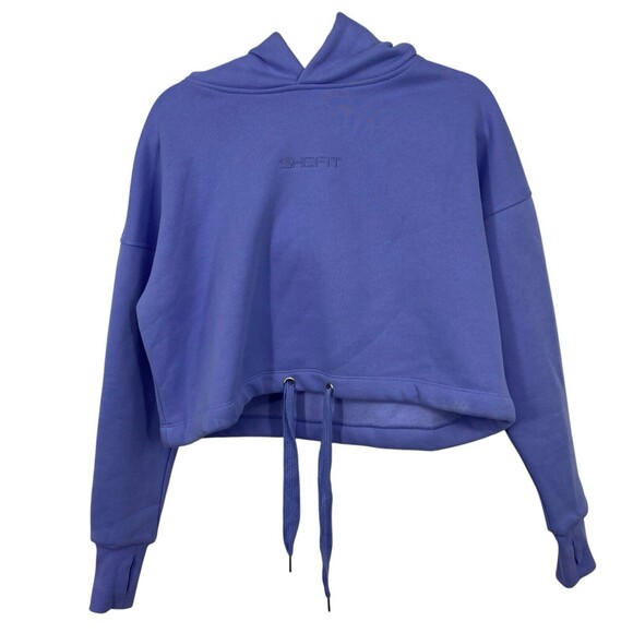 Shefit Cropped periwinkle fleece comfort hoodie Women size Small Pullover - Picture 1 of 8